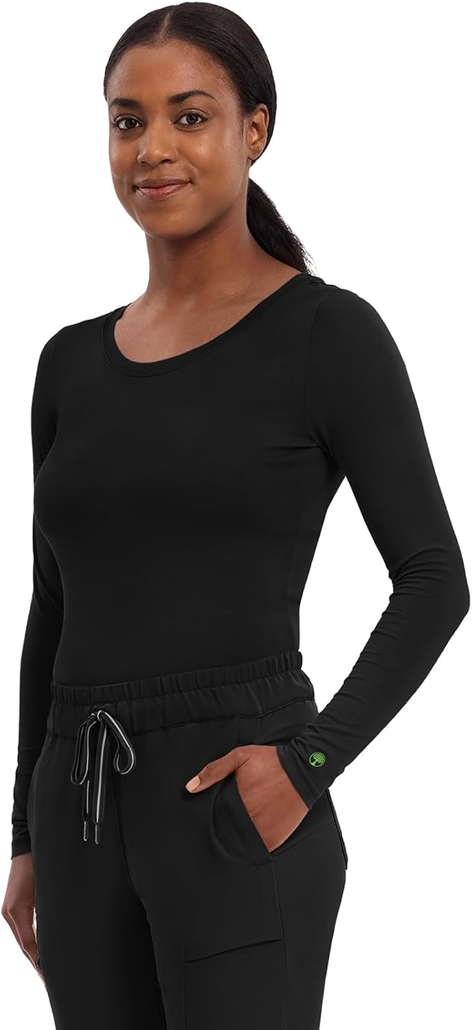 Detalle de Healing Hands Melissa Women's Long-Sleeve Underscrub Top, Cotton-Blend Stretch Knit