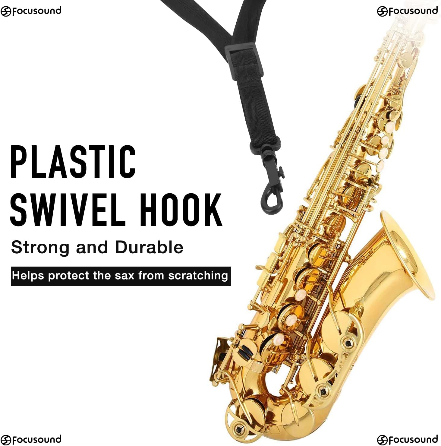 Detalle de Focusound Upgraded Length Tenor Saxophone Neck Strap – Padded Leather, 17"–22.8