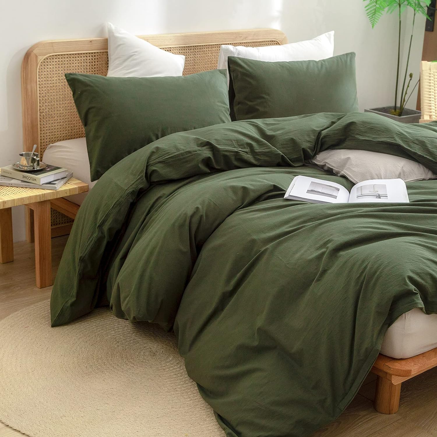 Detalle 1 de BESTOUCH 100% cotton duvet cover set, olive green queen