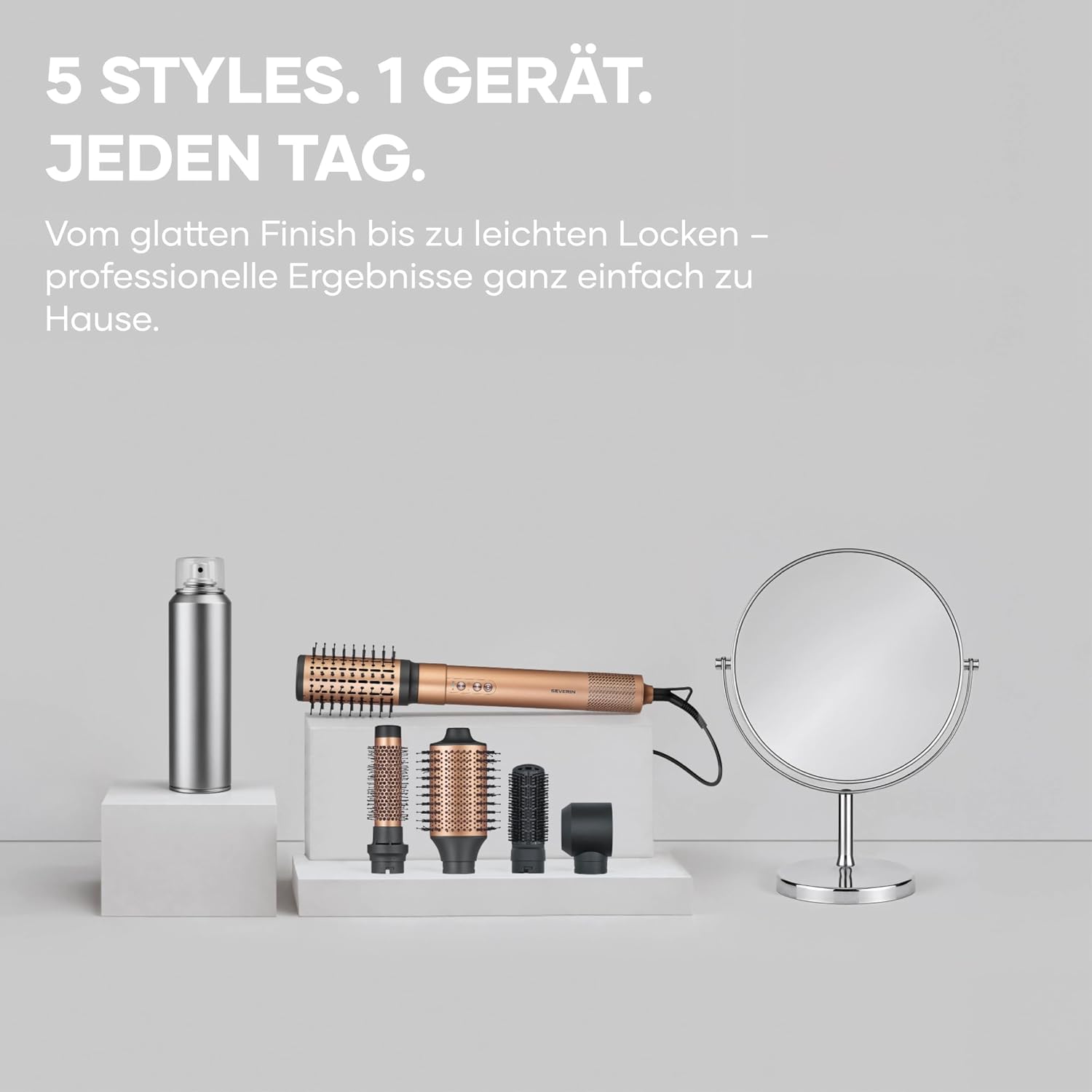 Detalle de Severin 5-in-1 Airstyler WL 0685 – Multifunction Hairstyler mit 1300–1500 W, 5 Aufsätzen und Ionic-Technologie