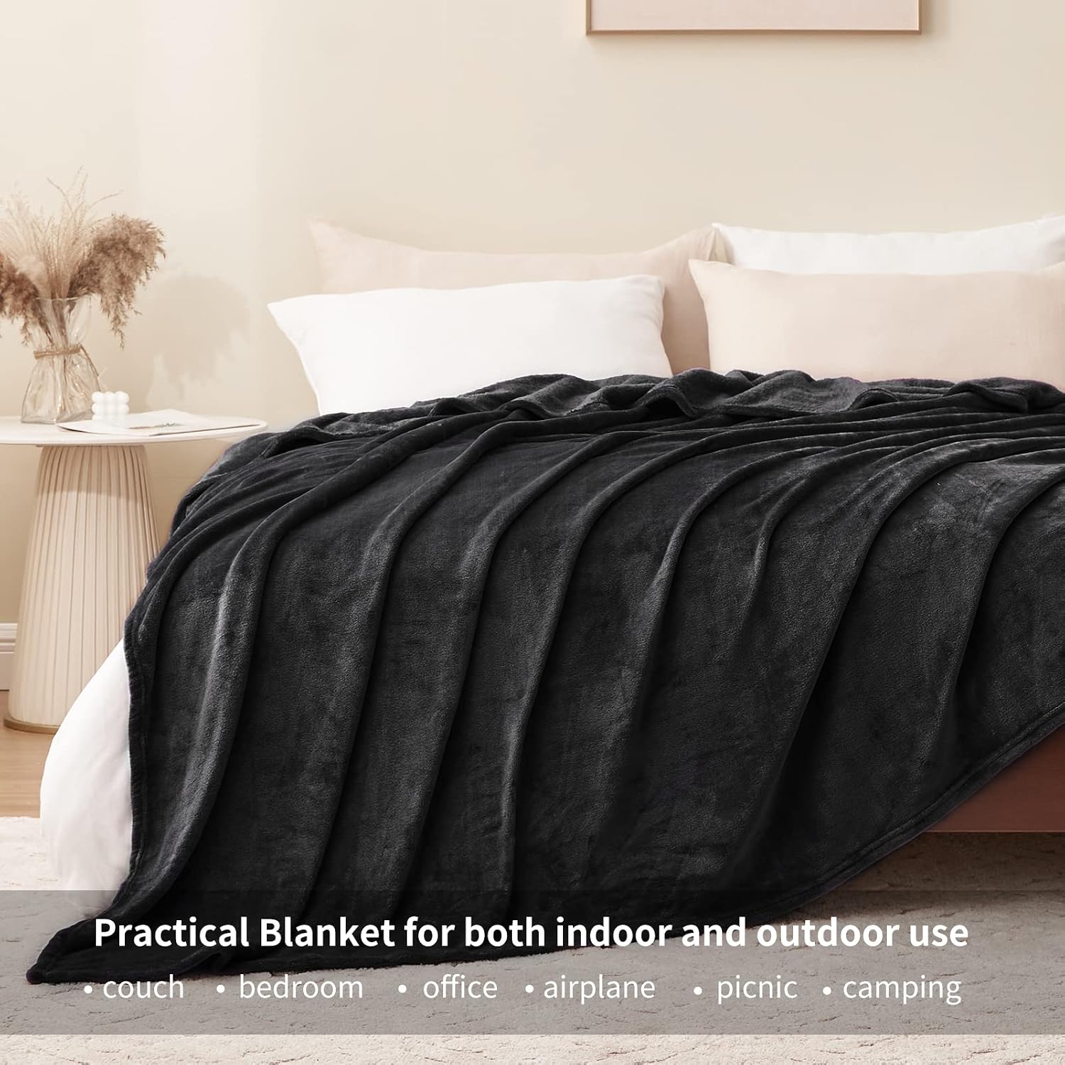 Detalle 2 de Aisbo Fleece Throw Blanket Black, Super King 230x270cm – 260GSM soft, warm and versatile
