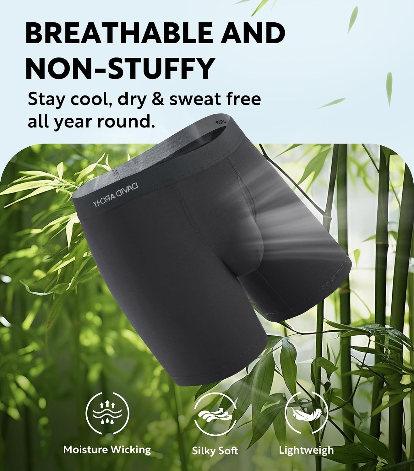 Detalle de DAVID ARCHY Bamboo Rayon Boxer Briefs, Anti-Chafing, Cool Feel, 7-Pack