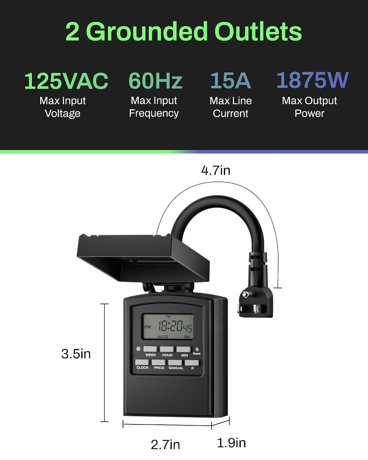 Thumbnail 6 de BN-LINK Outdoor 7-Day Timer Outlet, 2-Pack, Dual Outlets, 8 Programs