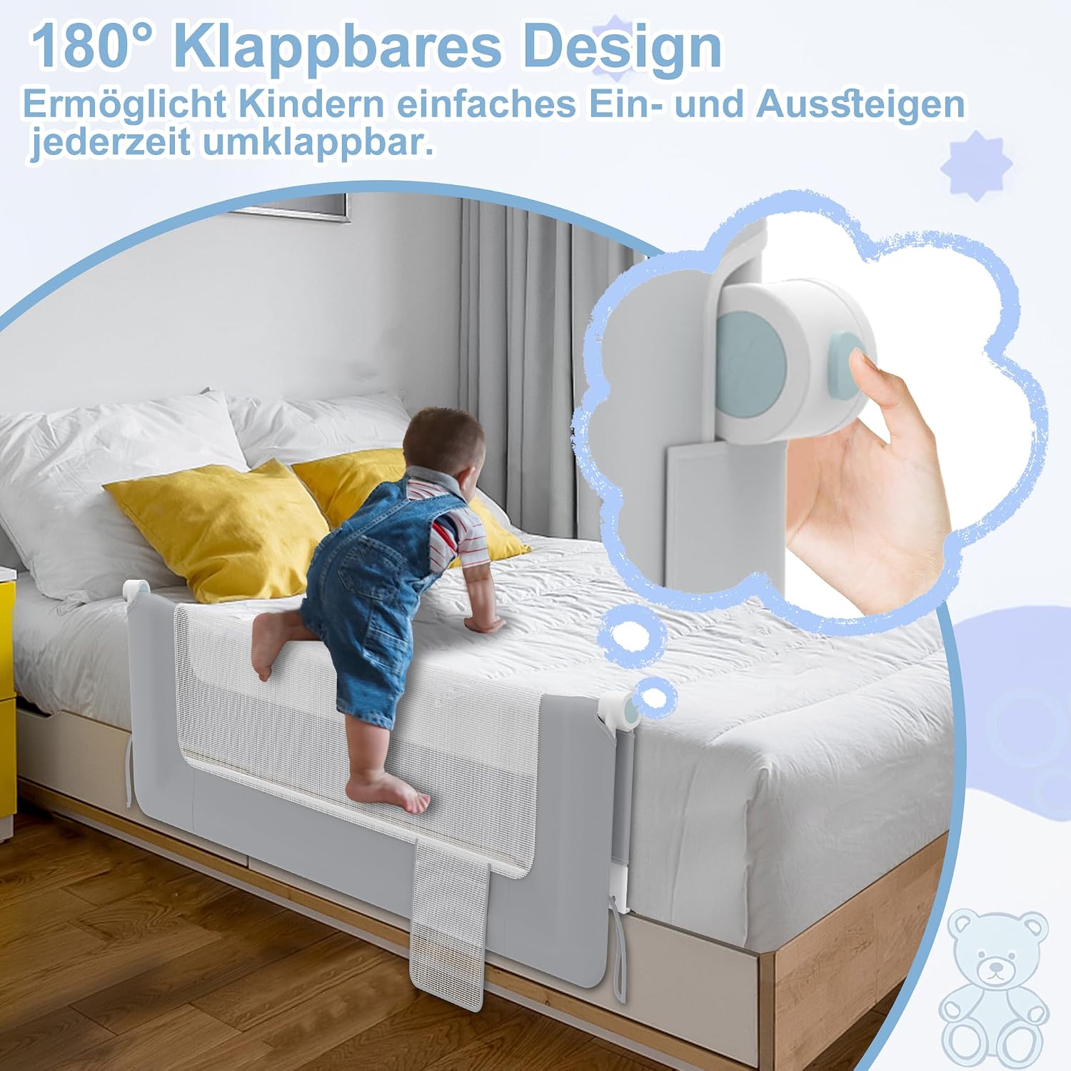 Detalle de YRHome Bettgitter Rausfallschutz 200 cm