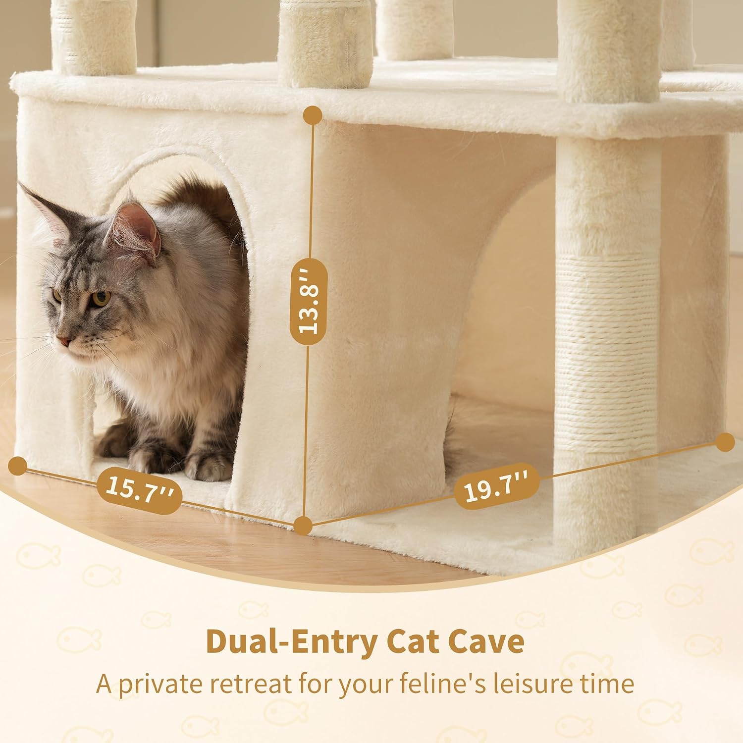 Detalle 2 de Heybly Cat Tree, 180 cm Tall Cat Tower for Large Maine Coon Cats with Extra-Large Baseboard in Beige (HCT037M)