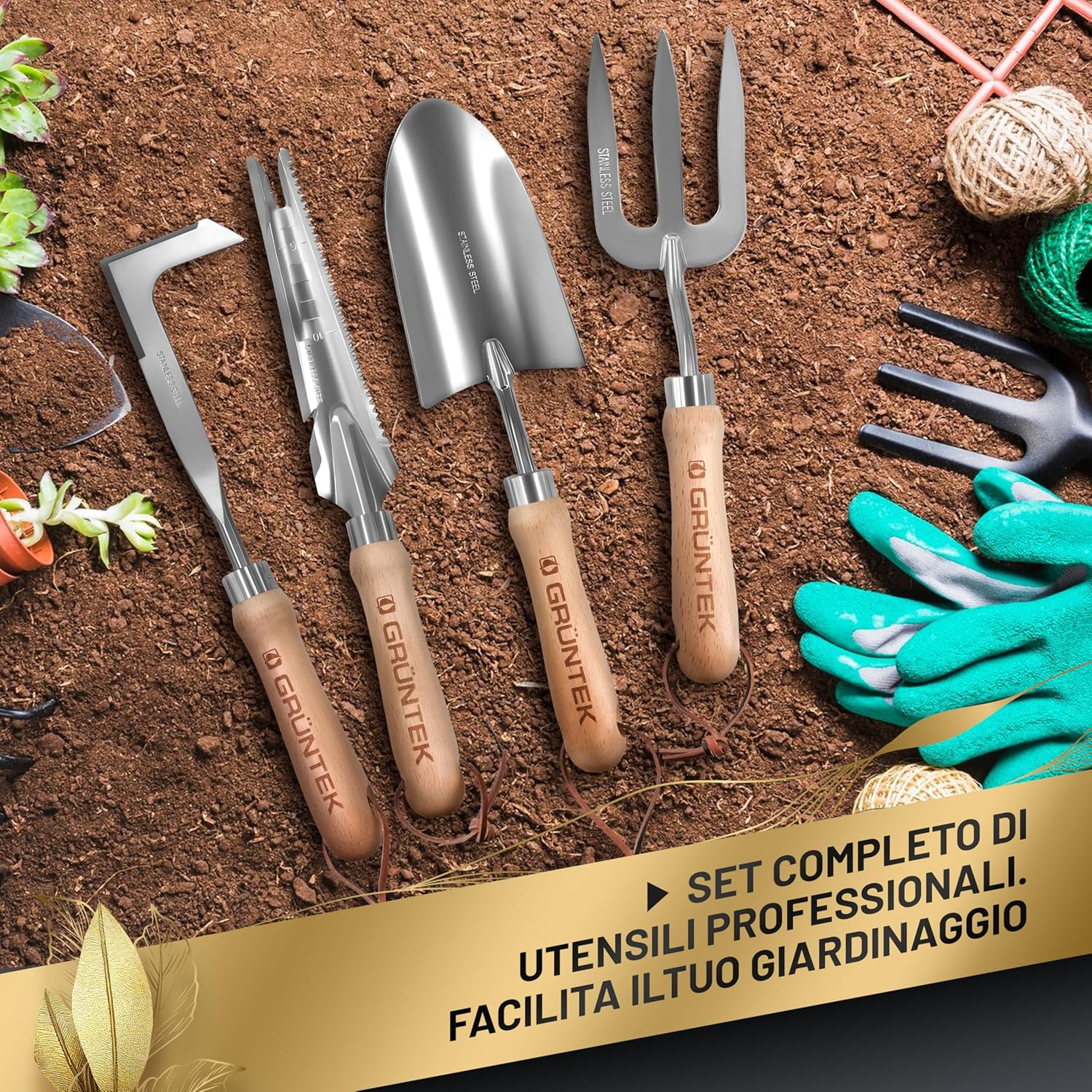 Thumbnail 4 de GRÜNTEK Set 4 attrezzi da giardino 1,8 mm 🌱