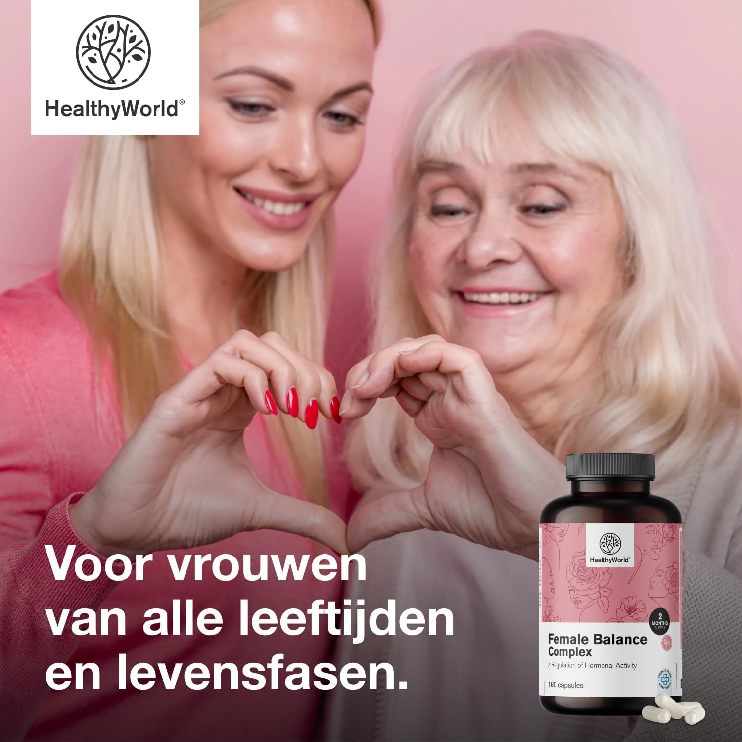 Detalle de HealthyWorld Female Balance hormonale-balanscomplex, 180 capsules met 12 actieve ingrediënten
