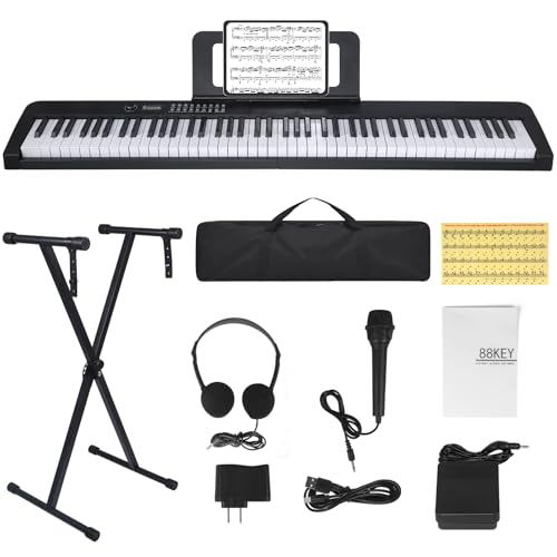 Detalle de Klaviertastatur mit 88 Tasten von Bfhdbdt – Semi-gewichtete Tasten, inkl. Ständer, Tragetasche und USB‑MIDI