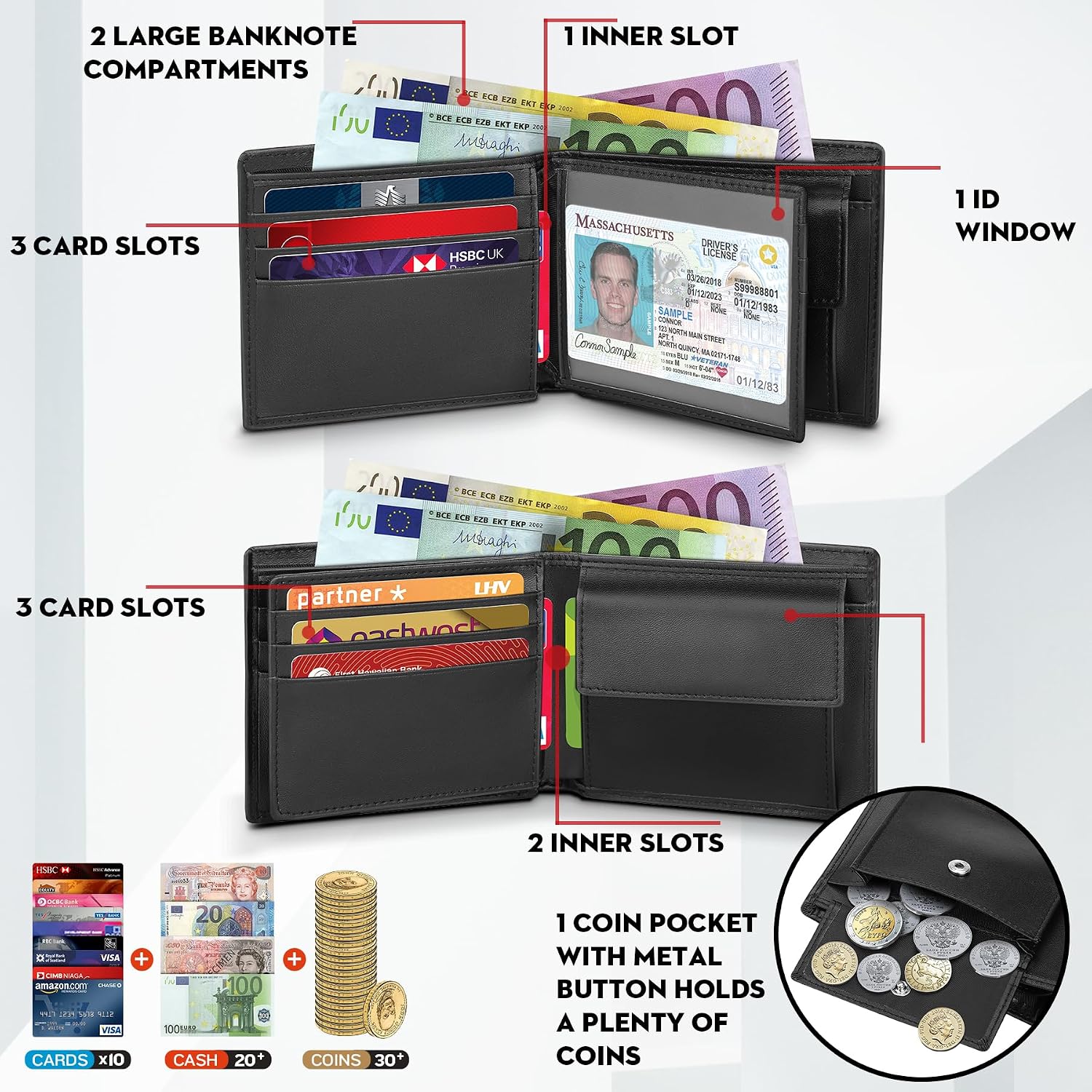 Detalle de WONSEFOO Portafoglio Uomo Slim in Pelle con Blocco RFID e Dettagli di Regalo - 9x14x2,6 cm