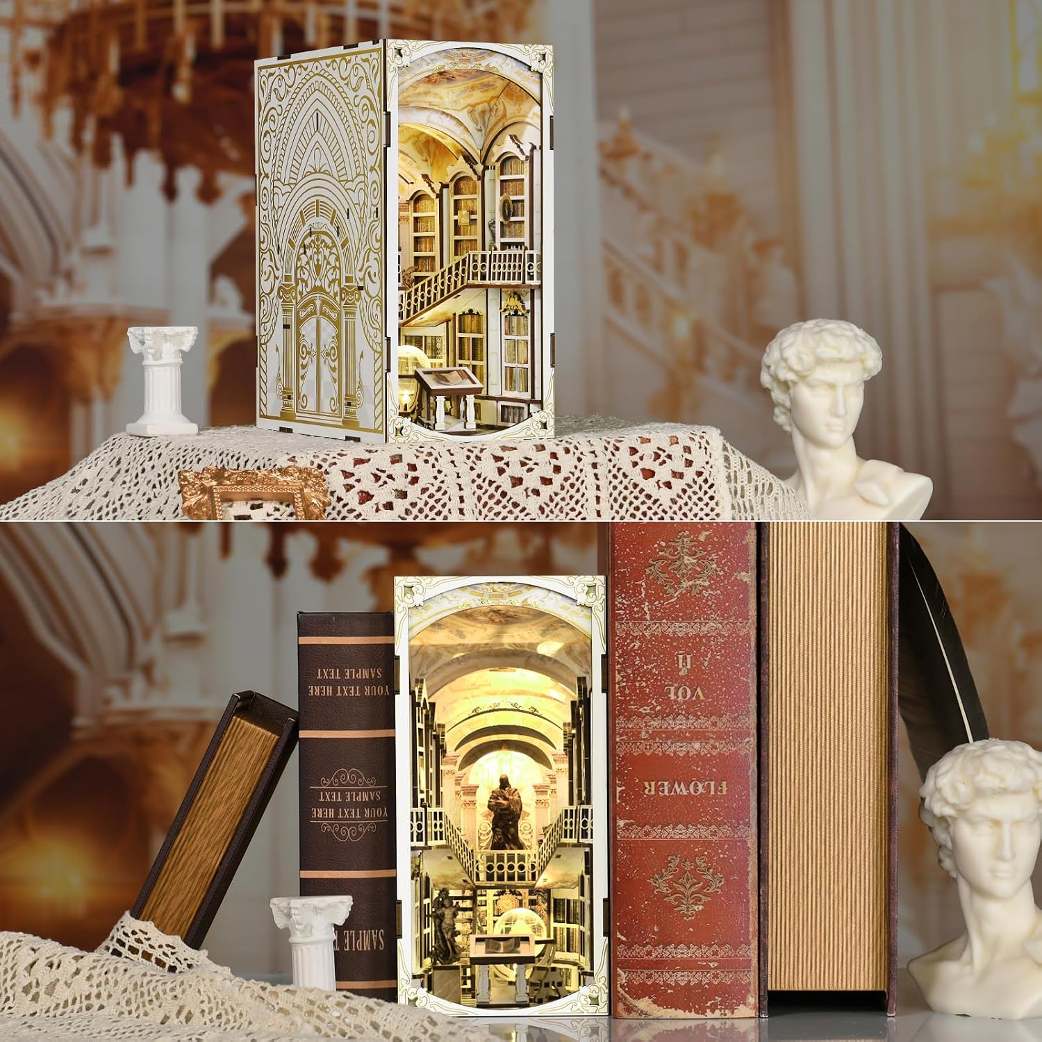Detalle 2 de MiniCity Book Nook Kit: Kit fai da te in legno 3D per libreria in miniatura – Library of Gods