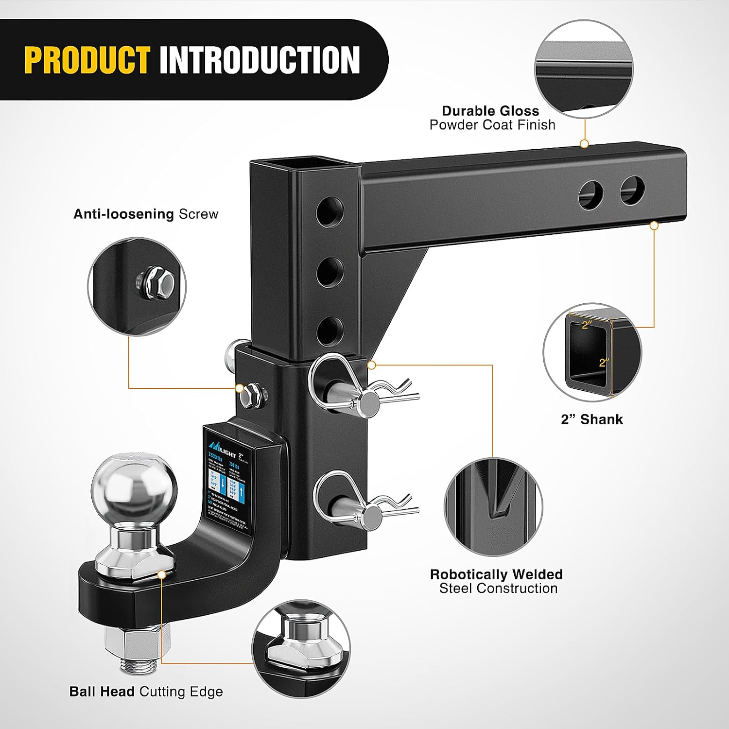 Detalle de Nilight Adjustable Hitch Ball Mount 7500 lbs