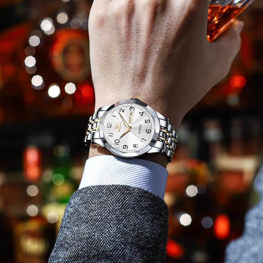 Detalle 2 de Montre homme OLEVS quartz index “diamants” en acier inoxydable étanche lumineuse avec date