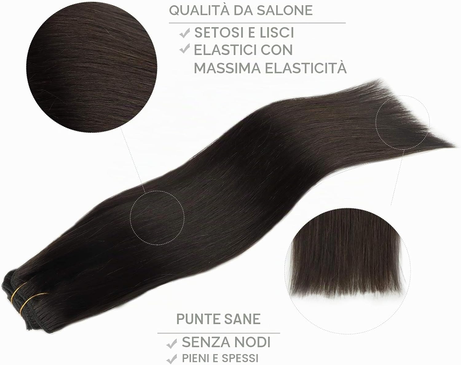 Thumbnail 3 de WENNALIFE Extension Capelli Veri Clip 45 cm – Remy Umani Marrone Scuro, 7 pezzi con clip