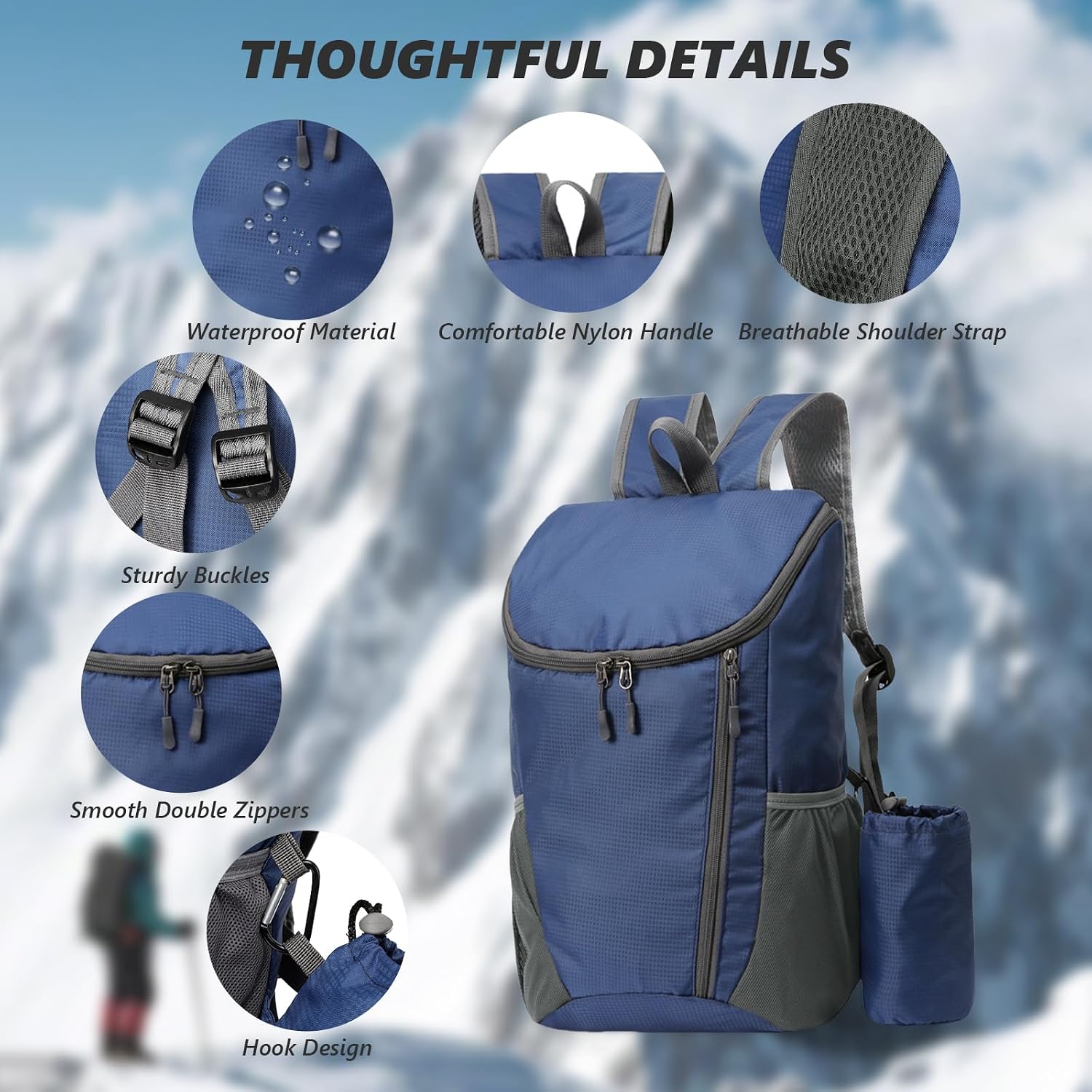 Detalle de flintronic Ultraleicht faltbarer Klein-Rucksack (28 x 20 x 42 cm) – wasserdicht & kompaktes Outdoor-Tagesrucksack-Modell
