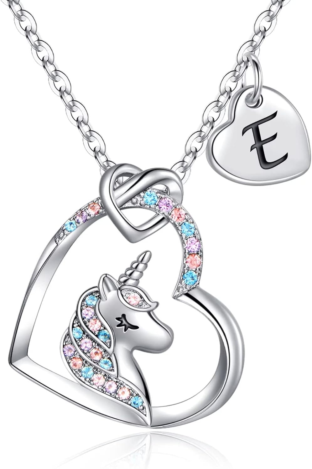 Detalle de TINGN Einhorn-Halskette für Mädchen mit Herz-Anhänger, 14K Weißgold vergoldet & Zirkonia