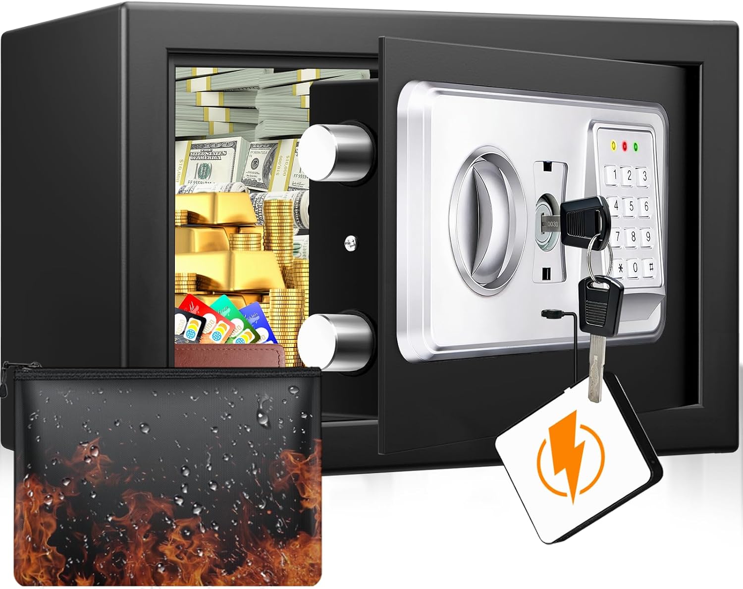 Detalle de Mejasg Safe Tresor Zuhause mit feuerfester Tasche – 15 L, USB-C, Alarm- und Silent-Modus, Wand- bzw. Möbeltresor