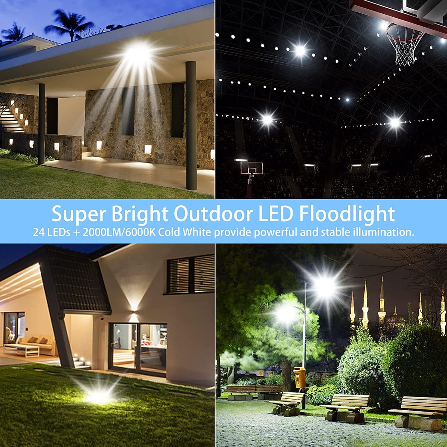 Detalle 2 de Realky 2 focos LED de exterior 20W IP65 (24 LED, 6000K, 100°) para casa, garaje y patio
