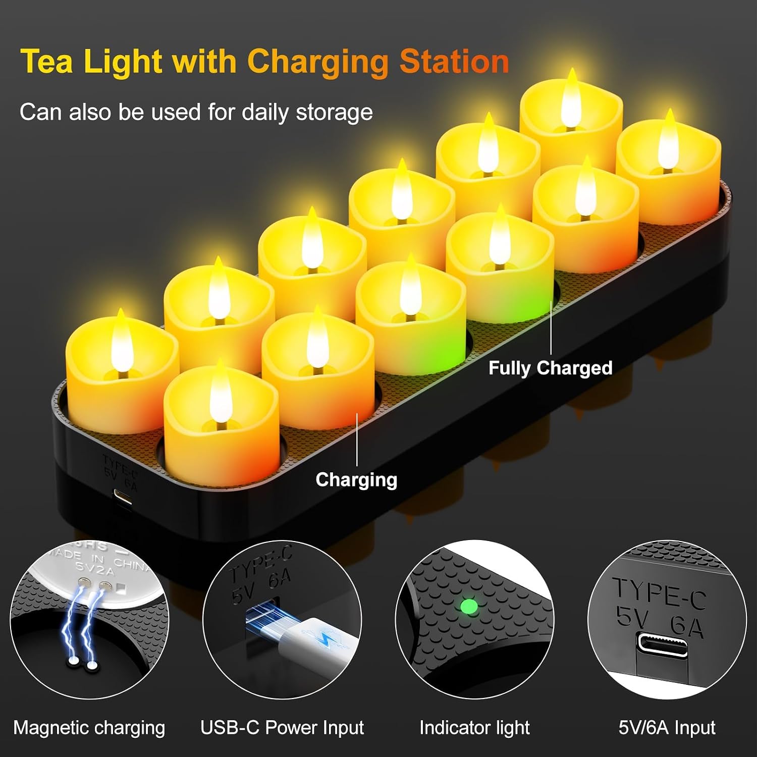 Detalle de YiaMia Rechargeable Tea Lights 12-Pack