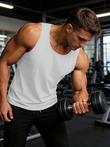 Detalle de MAGCOMSEN Herren Tanktop T-Shirt Ohne Ärmel – UV-Schutz, leichtes Funktionsshirt in Weiß, Größe L