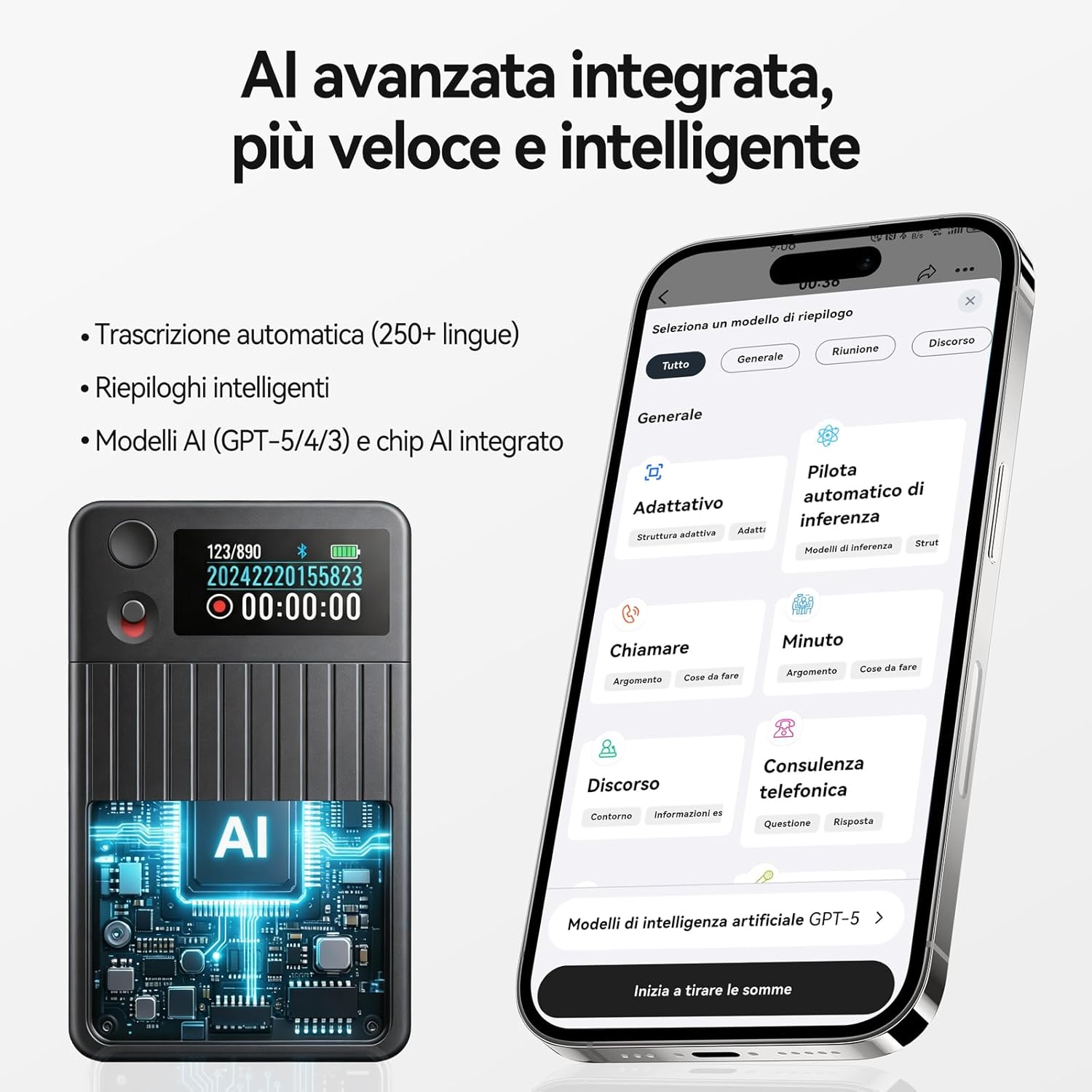 Detalle de KaiwuTek Note Pro Registratore Vocale AI con trascrizione e custodia magnetica