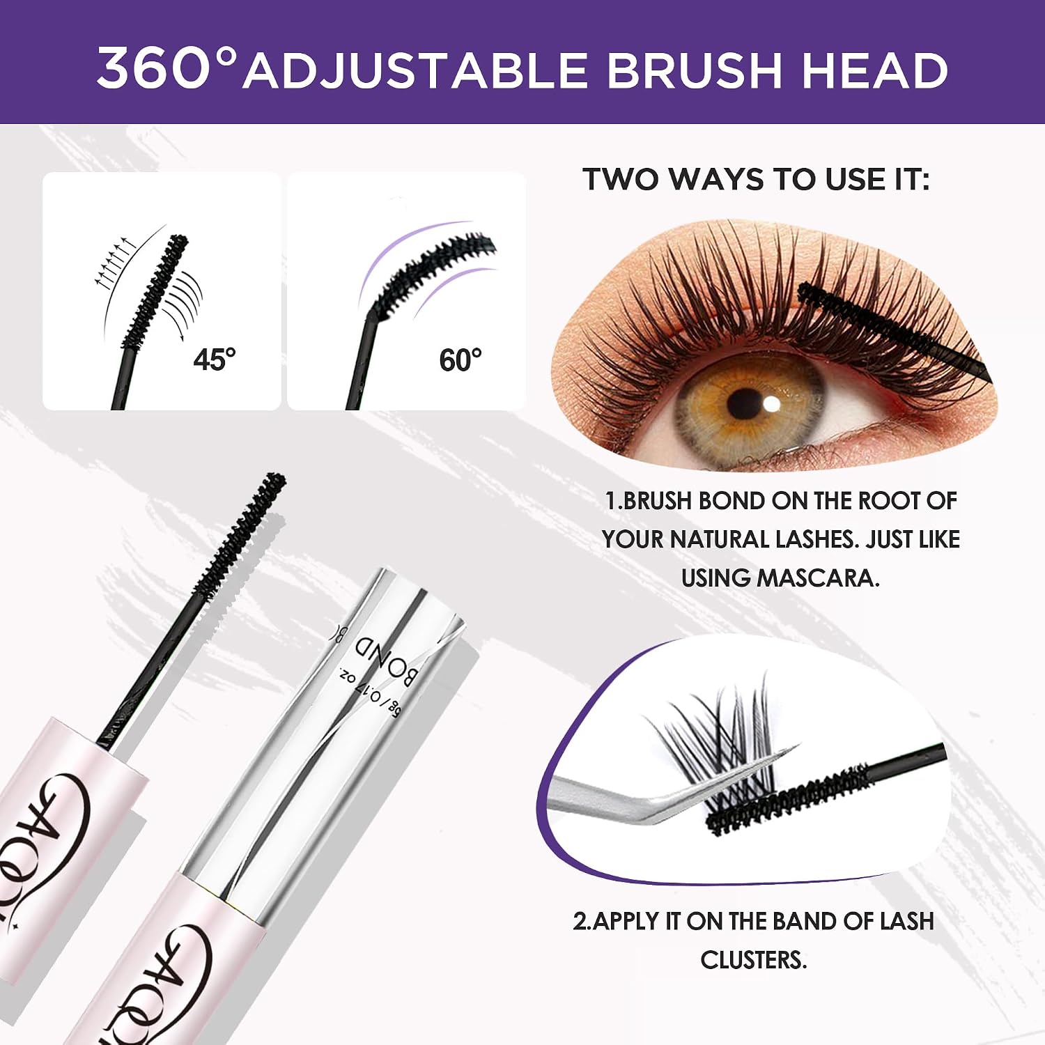Detalle de GAQQI Lash Bond & Seal: Waterproof Lash Cluster Glue with Dual-Ended Application
