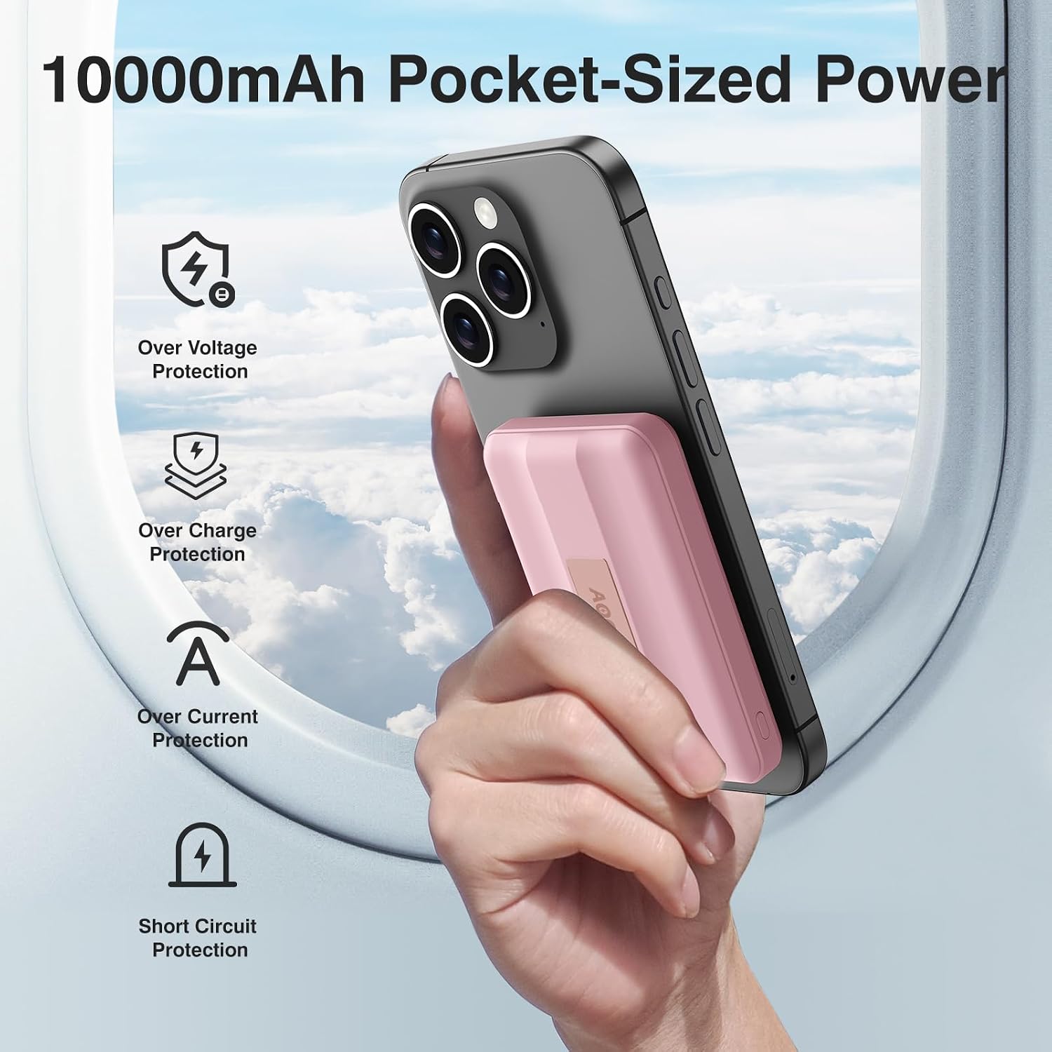 Detalle 1 de AOGUERBE KT-D001 Magnetic Power Bank, 10,000mAh, Stand, LED Display, Pink