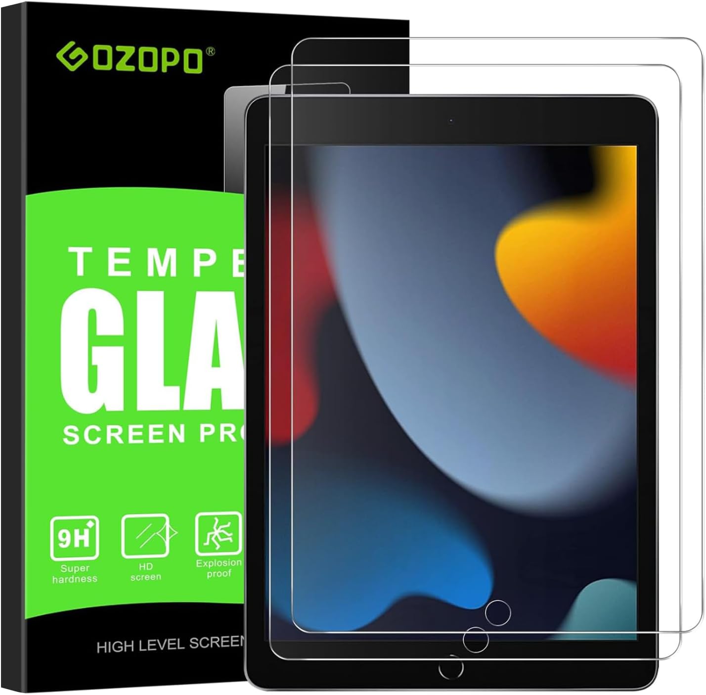 Detalle de GOZOPO iPad 9th Generation tempered glass screen protector 2-pack