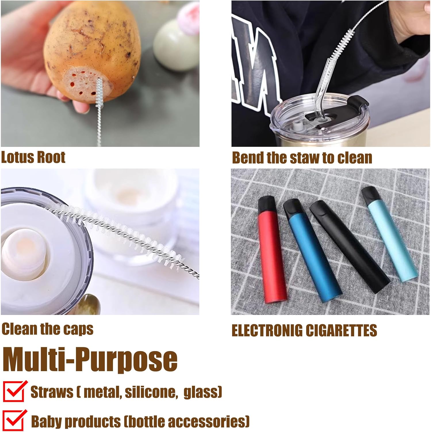 Thumbnail 4 de 304 Stainless Steel & Nylon Straw Cleaner Brush (2-Pack) for Glass/Silicone Straws and Hummingbird Feeders