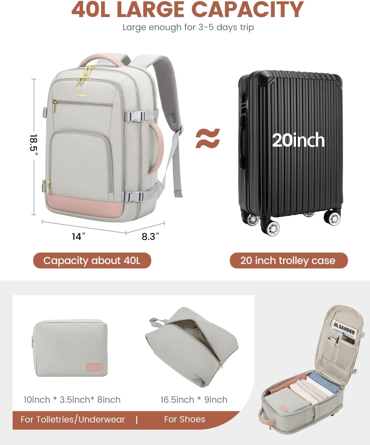 Thumbnail 3 de LOVEVOOK Travel Backpack 40L Carry On