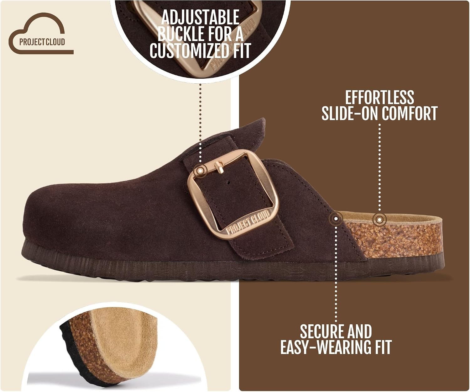 Detalle de Project Cloud Manchester Leather Clogs for Women with Memory Foam and Water-Resistant Upper