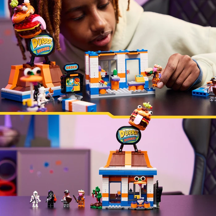 Detalle de LEGO Fortnite Durrr Burger Restaurant 77076 – Bau- und Spielset mit Grill, Theke und Burger-Logo