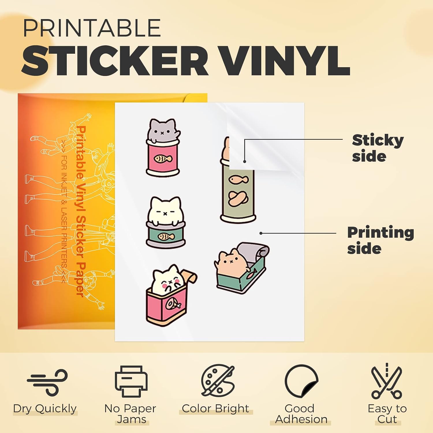 Detalle de HTVRONT Printable Vinyl Sticker Paper, 8.5 x 11 in, 100 Sheets, Glossy White
