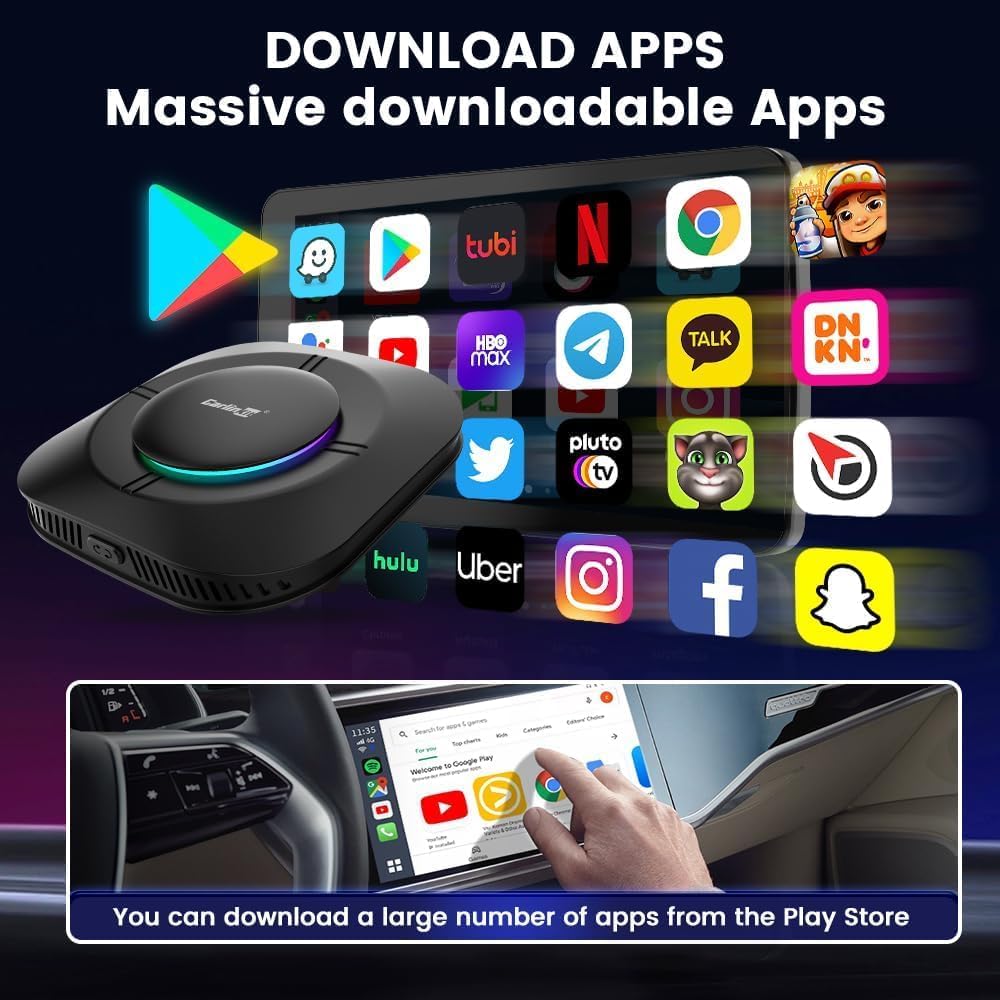 Detalle de CarlinKit AIBox Android 13.0 wireless CarPlay adapter, 4GB RAM, 64GB storage