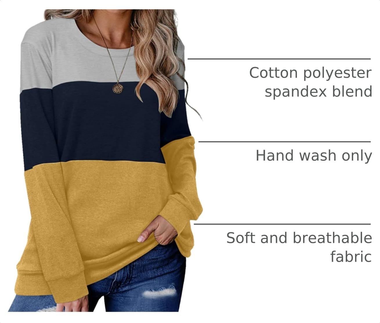 Detalle de CRAZY GRID Women's Long-Sleeve Sweatshirt, 35% Cotton