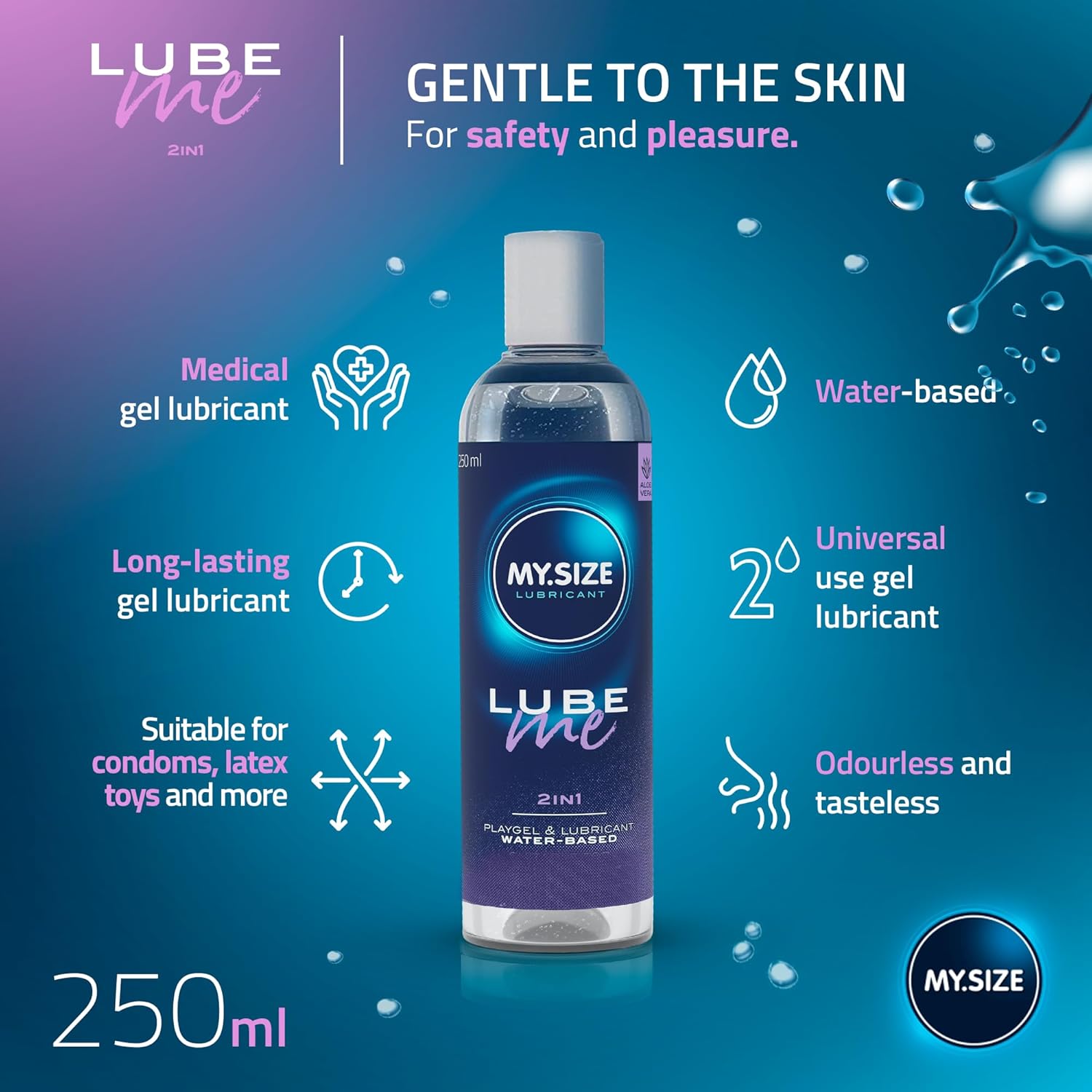 Thumbnail 2 de MY.SIZE Lube Me Premium 2in1 Lubricant 250 ml – Odourless, water-based not for polyurethane condoms