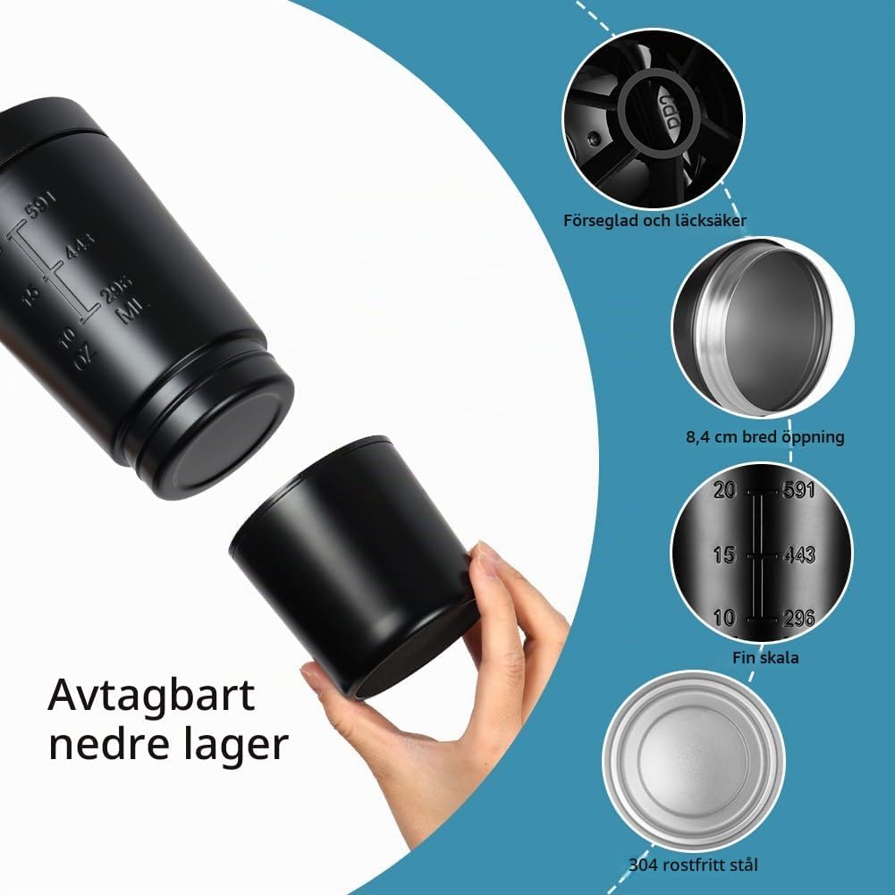 Detalle de AOGOE 4651040 proteinshaker i rostfritt stål, 700 + 200 ml med blandningsboll