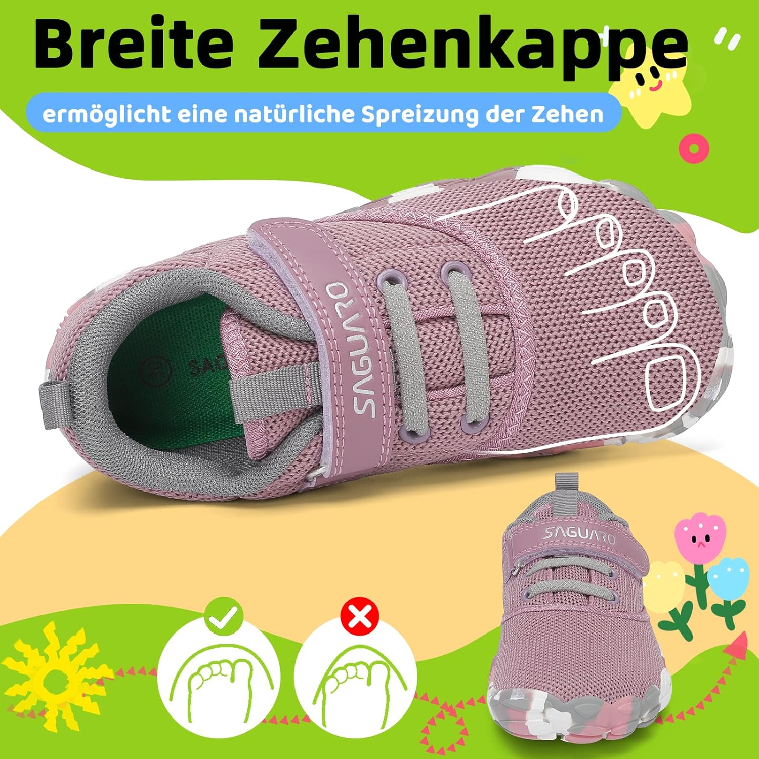 Thumbnail 1 de SAGUARO Kinder Barfußschuhe Leicht – rutschfest, Klettverschluss, Gr. 24–36