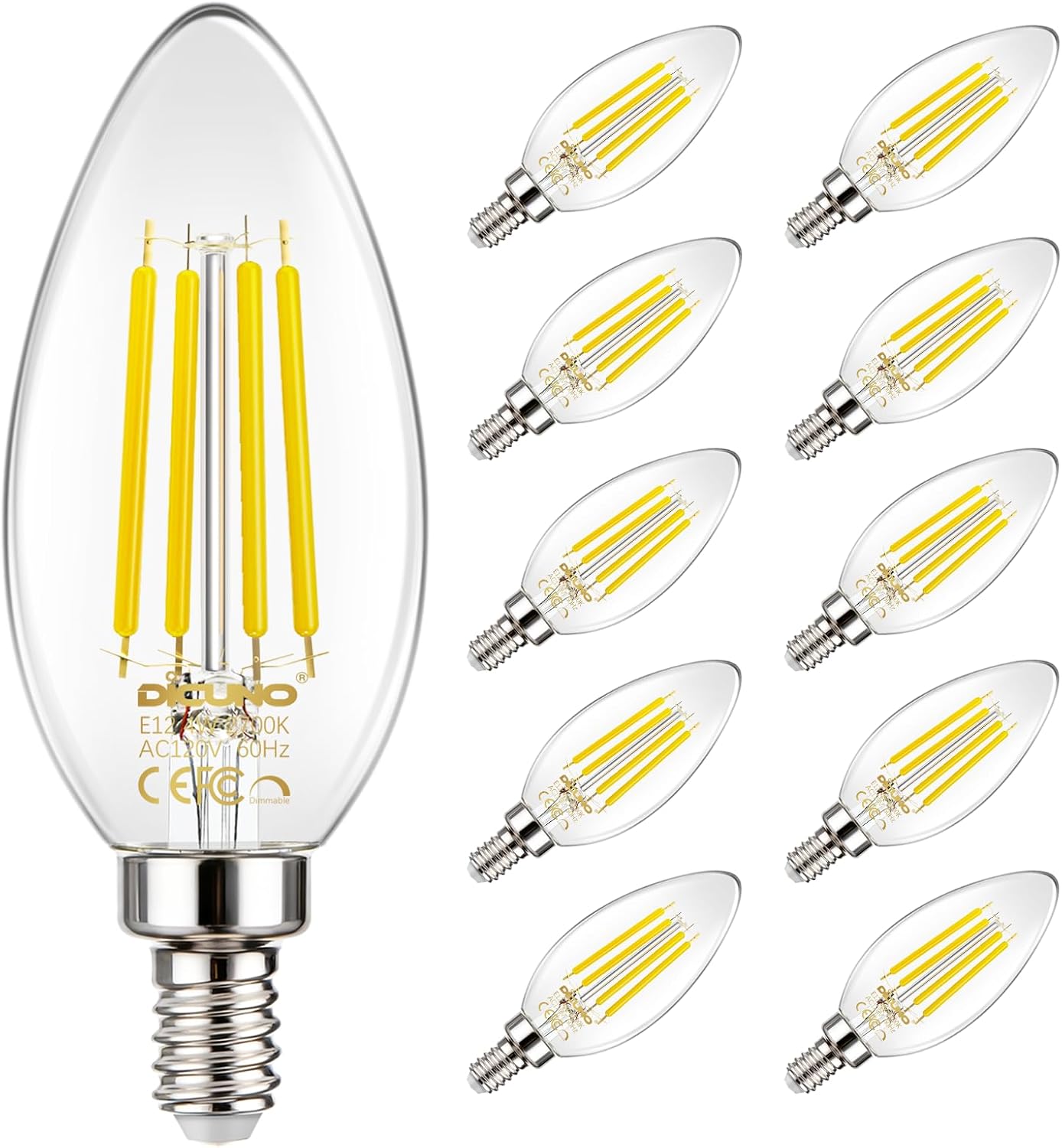 Detalle de DiCUNO CA-EB-E12-C35-4W-DMB-DW-10P E12 LED Bulbs, 5000K, Dimmable, 10-Pack