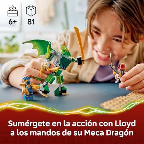 Detalle de LEGO Ninjago Pack de Combate: Meca Dragón de Lloyd (71862) – Figura articulada, 3 minifiguras y armas para jugar y decorar