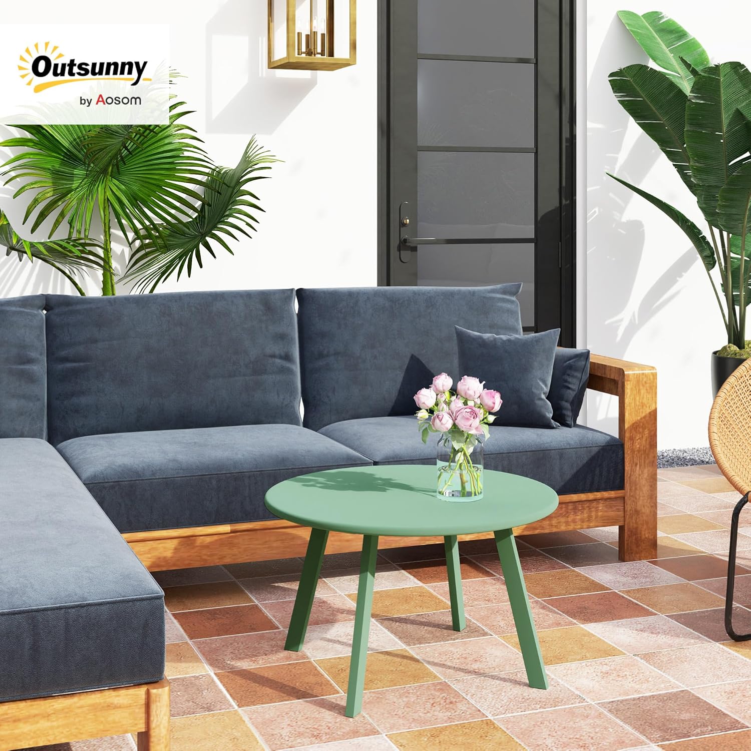 Detalle 2 de Outsunny Petite table basse ronde en métal Ø 70 x 42 cm verte