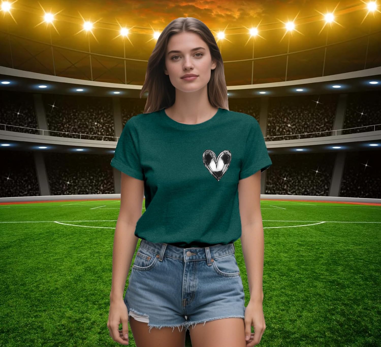 Detalle de Qskall Women's T-Shirts Cute Football Heart Shirt – Casual Summer Tee
