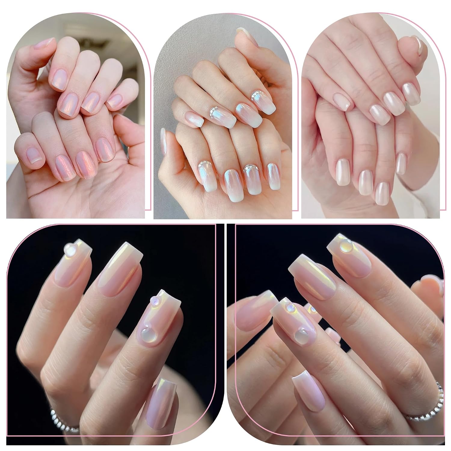 Thumbnail 2 de Artdone 8 Jars Chrome Nail Powder Magic White Pearl Kit (Mirror & Holographic Effects)