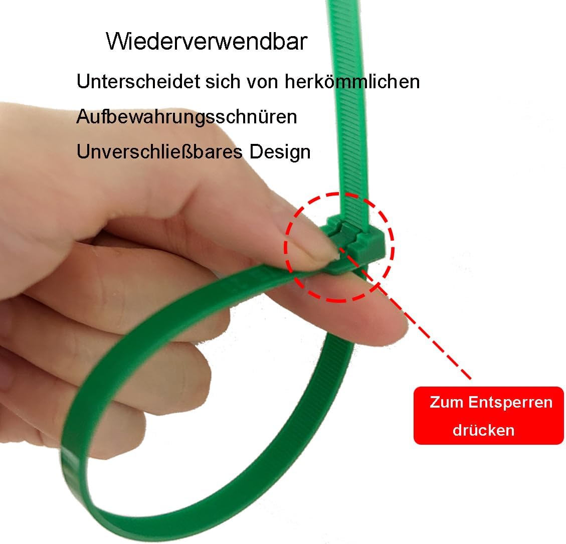 Thumbnail 1 de Rluobo Kabelbinder-Set (100 Stück) 300 mm x 4,8 mm, UV-beständig, wiederverschließbar, grün