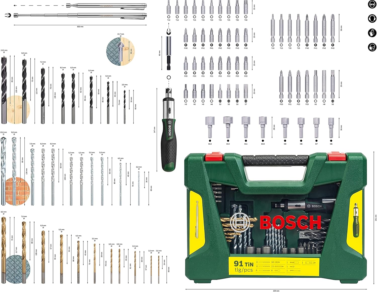 Thumbnail 2 de Bosch Accessories V-Line 91 pièces : forets et embouts en titane pour bois, pierre et métal