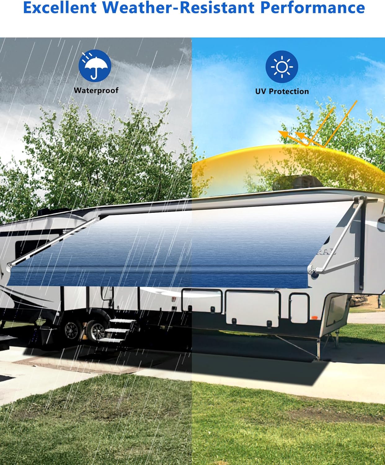 Thumbnail 3 de Xenjum RV Awning Fabric Replacement (18.5oz Heavy-Duty Vinyl, Sapphire Blue Fade, 18' Fabric 17'2")