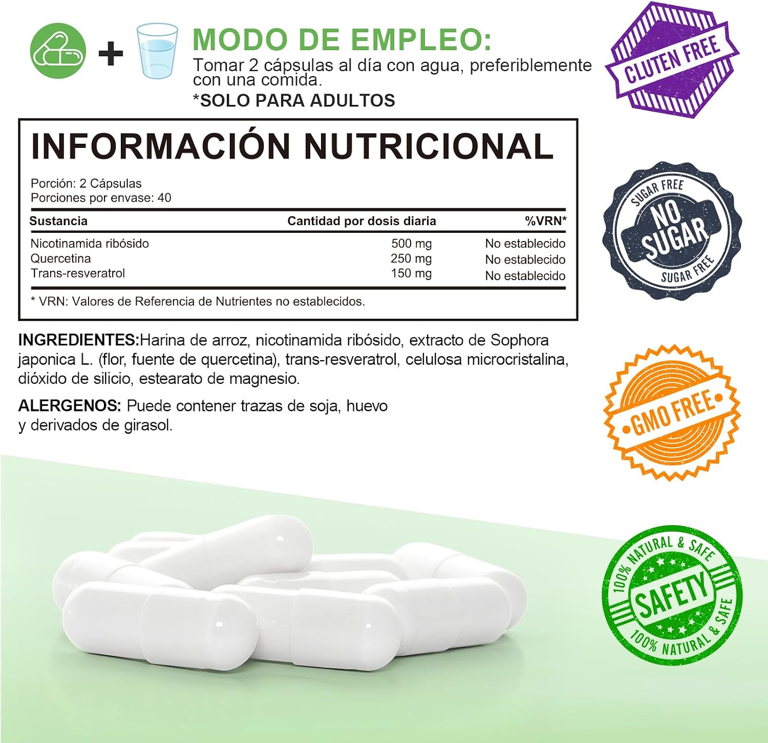 Thumbnail 5 de Nicotinamida Ribósido con Resveratrol y Quercetina 80 Cápsulas