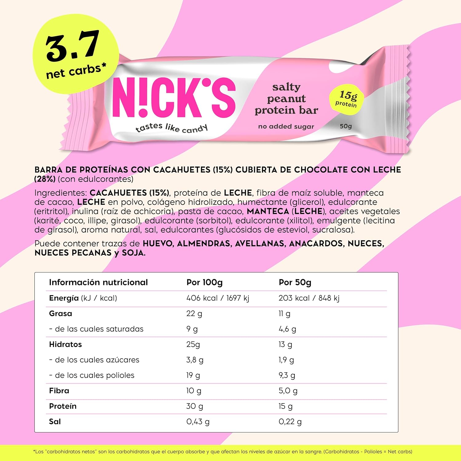 Detalle 2 de NICKS Barritas proteicas cacahuetes salados 50 g