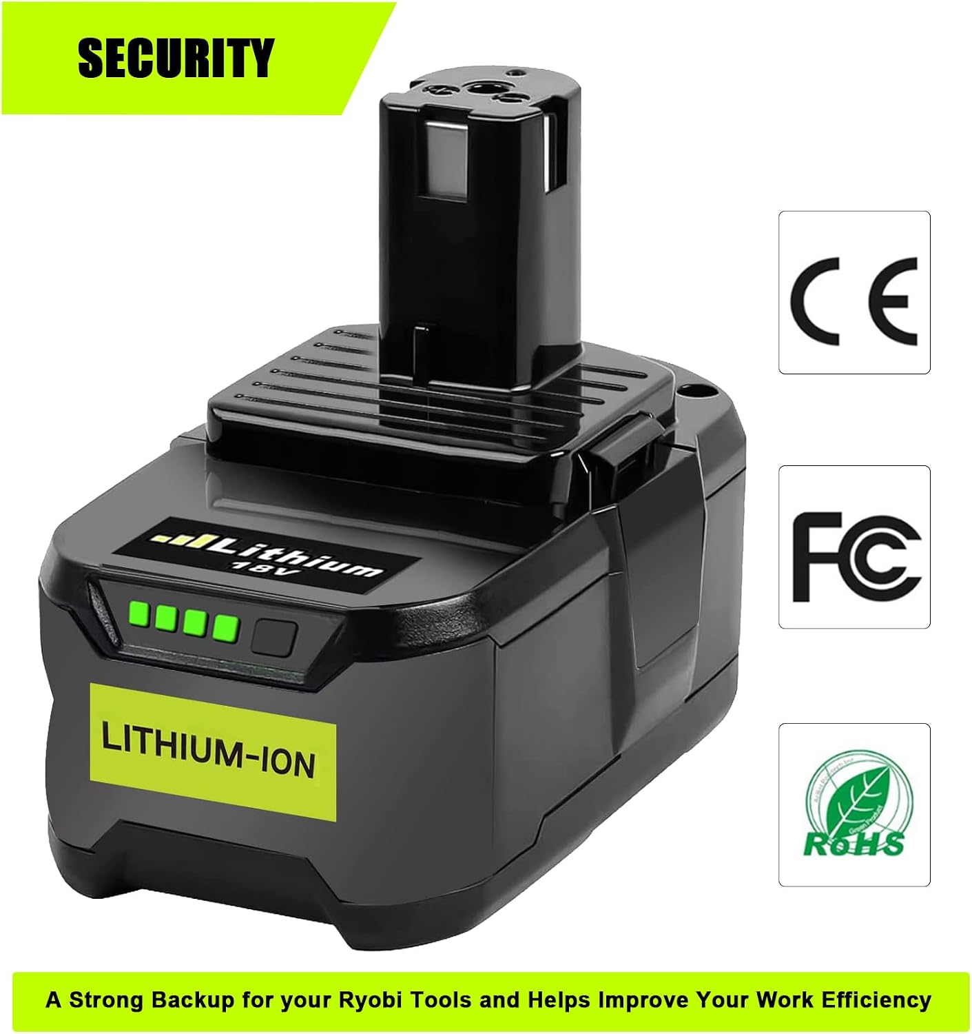 Detalle de KUNLUN 18 V 5,5 Ah Li-ion-ersättningsbatterier för Ryobi ONE+, 2-pack