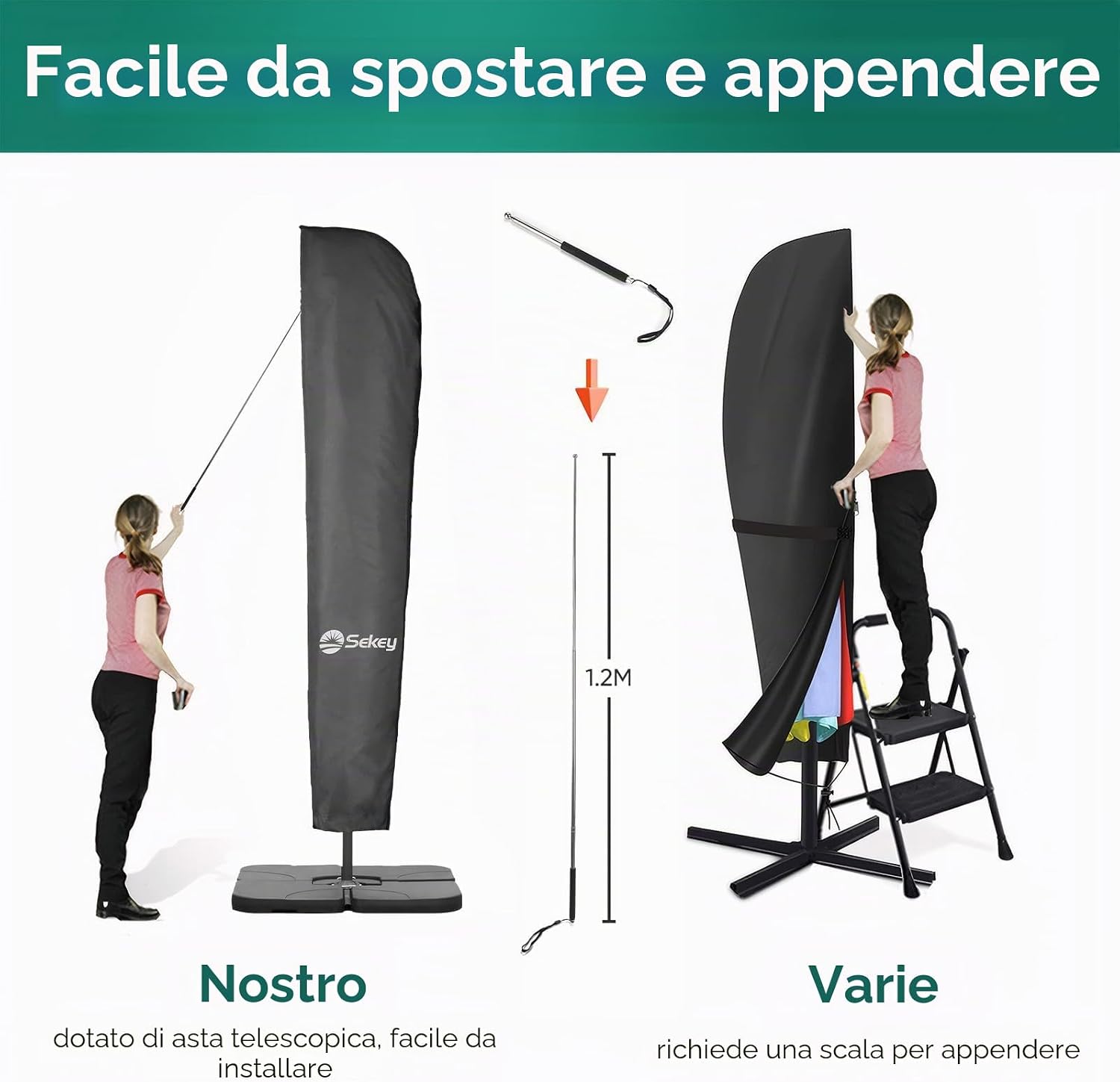 Thumbnail 4 de Sekey custodia per ombrello a lampione 265×48/70 cm in poliestere impermeabile e anti-UV
