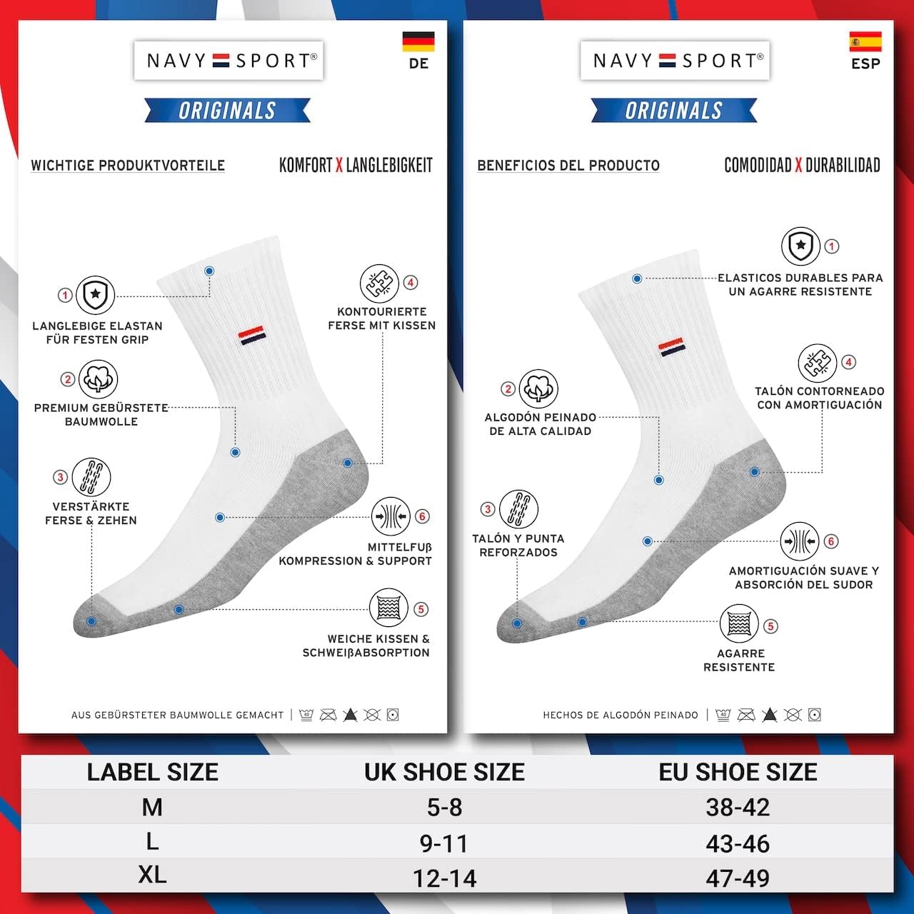 Thumbnail 3 de NAVYSPORT Chaussettes Sport Hautes Lot de 5